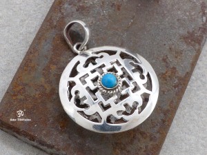 PA282 Pendentif Argent Massif Tibétain Mandala Turquoise