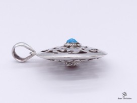 PA282 Pendentif Argent Massif Tibétain Mandala Turquoise