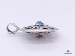 PA282 Pendentif Argent Massif Tibétain Mandala Turquoise