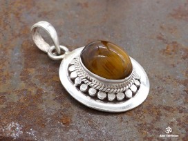 PA405 Pendentif Tibétain Argent Massif Oeil de Tigre