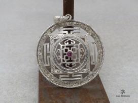 PA308 Pendentif Argent Massif Mandala Grenat