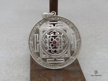 PA308 Pendentif Argent Massif Mandala Grenat