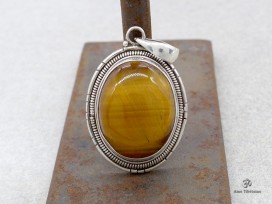 PA412 Pendentif Tibétain Argent Massif Oeil de Tigre