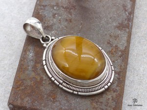 PA412 Pendentif Tibétain Argent Massif Oeil de Tigre