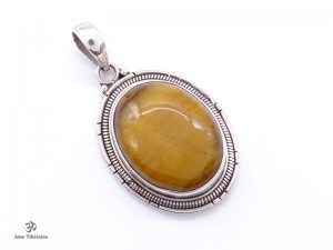 PA412 Pendentif Tibétain Argent Massif Oeil de Tigre