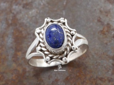 BA130 Bague Tibétaine Argent Massif Lapis Lazuli. Taille 54