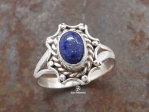 BA130 Bague Tibétaine Argent Massif Lapis Lazuli. Taille 54