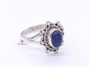 BA130 Bague Tibétaine Argent Massif Lapis Lazuli. Taille 54