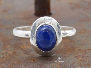 BA165 Bague Tibétaine Argent Massif Lapis Lazuli. Taille 59