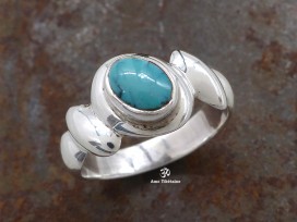BA201 Bague Tibétaine Argent Massif Turquoise. Taille 56