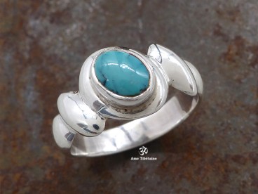 BA201 Bague Tibétaine Argent Massif Turquoise. Taille 56