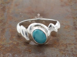 BA201 Bague Tibétaine Argent Massif Turquoise. Taille 56
