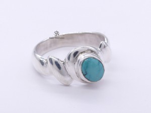 BA201 Bague Tibétaine Argent Massif Turquoise. Taille 56