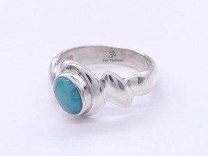 BA201 Bague Tibétaine Argent Massif Turquoise. Taille 56