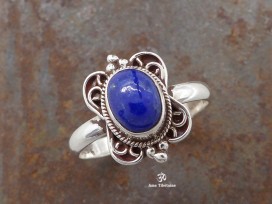 BA186 Bague Tibétaine Argent Massif Lapis Lazuli. Taille 58