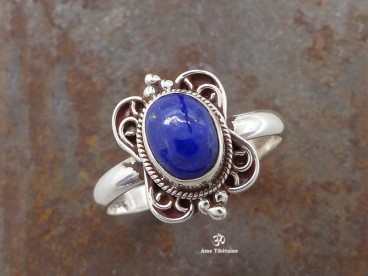 BA186 Bague Tibétaine Argent Massif Lapis Lazuli. Taille 58