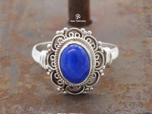 BA196 Bague Tibétaine Argent Massif Lapis Lazuli. Taille 60