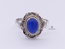 BA196 Bague Tibétaine Argent Massif Lapis Lazuli. Taille 60