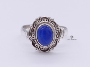 BA196 Bague Tibétaine Argent Massif Lapis Lazuli. Taille 60