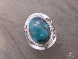 BA173 Bague Tibétaine Argent Massif Turquoise. Taille 59