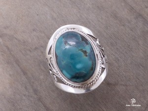 BA173 Bague Tibétaine Argent Massif Turquoise. Taille 59