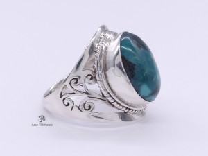 BA173 Bague Tibétaine Argent Massif Turquoise. Taille 59