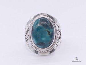 BA173 Bague Tibétaine Argent Massif Turquoise. Taille 59