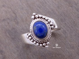 BA175 Bague Tibétaine Argent Massif Lapis Lazuli. Taille 56