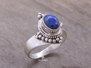 BA175 Bague Tibétaine Argent Massif Lapis Lazuli. Taille 56