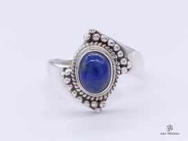 BA175 Bague Tibétaine Argent Massif Lapis Lazuli. Taille 56