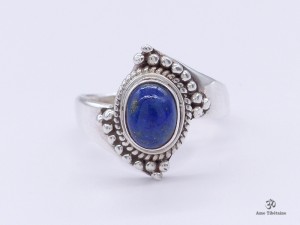 BA175 Bague Tibétaine Argent Massif Lapis Lazuli. Taille 56