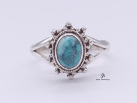 BA185 Bague Tibétaine Argent Massif Turquoise. Taille 59