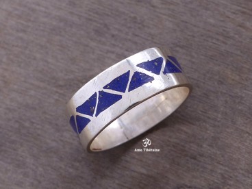 BA161 Bague Tibétaine Argent Massif Lapis Lazuli