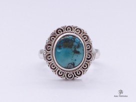 BA221 Bague Tibétaine Argent Massif Turquoise. Taille 58