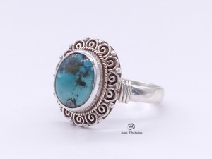 BA221 Bague Tibétaine Argent Massif Turquoise. Taille 58