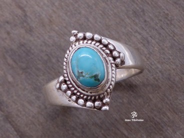 BA230 Bague Tibétaine Argent Massif Turquoise. Taille 58