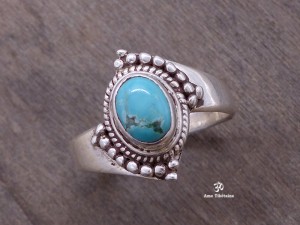 BA230 Bague Tibétaine Argent Massif Turquoise. Taille 58