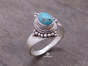 BA230 Bague Tibétaine Argent Massif Turquoise. Taille 58