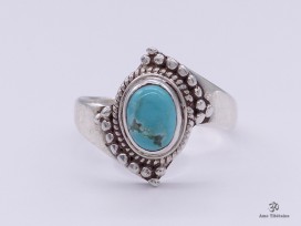 BA230 Bague Tibétaine Argent Massif Turquoise. Taille 58