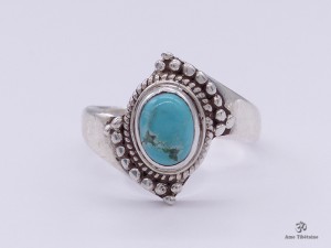BA230 Bague Tibétaine Argent Massif Turquoise. Taille 58