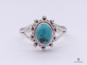 BA231 Bague Tibétaine Argent Massif Turquoise. Taille 58