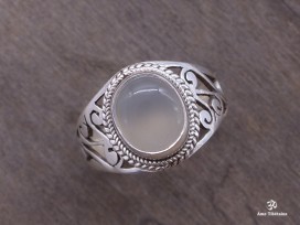 BA232 Bague Tibétaine Argent Massif Quartz. Taille 58