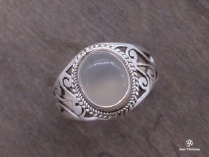 BA232 Bague Tibétaine Argent Massif Quartz. Taille 58