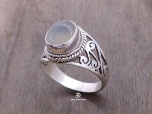 BA232 Bague Tibétaine Argent Massif Quartz. Taille 58