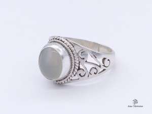 BA232 Bague Tibétaine Argent Massif Quartz. Taille 58