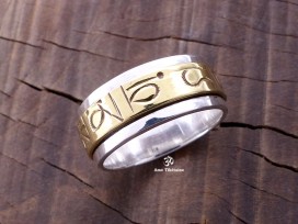 BA151 Bague Argent Massif Laiton Mantra Dorje Vajra