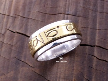 BA151 Bague Argent Massif Laiton Mantra Dorje Vajra