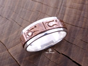BA152 Bague Argent Massif Cuivre Mantra Dorje Vajra