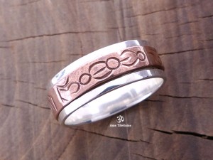 BA152 Bague Argent Massif Cuivre Mantra Dorje Vajra