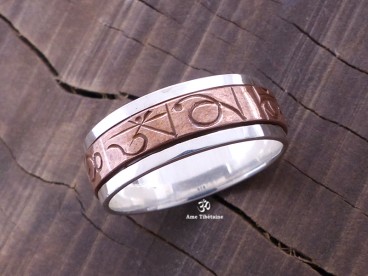 BA152 Bague Argent Massif Cuivre Mantra Dorje Vajra